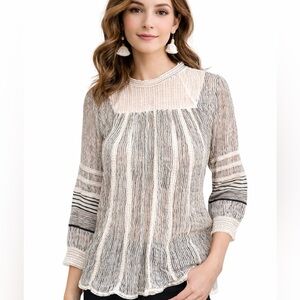 Anthropologie Floreat “Reina” Black and Ivory Striped Lace Blouse